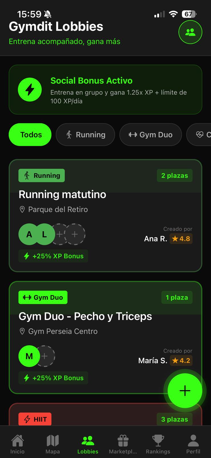 GYMDIT - Sistema de lobbies para encontrar compañeros de entrenamiento